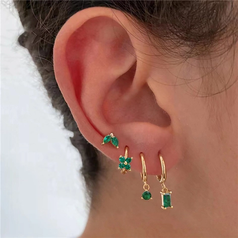 Luxury Brass Gold Plated Zirconia Flower Butterfly Hoop Earrings With Silver Earring Post Vintage Geometric Jewelry For Women
