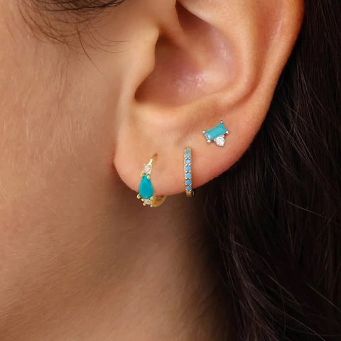 Juego de Pendientes de Cobre de Moda para Mujer Bañado en Oro Plata Gota de Agua Circonia Geométrica Pendientes de Botón y de Aro Regalo