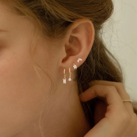 Luxury Brass Gold Plated Zirconia Flower Butterfly Hoop Earrings With Silver Earring Post Vintage Geometric Jewelry For Women