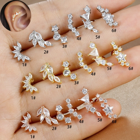 Boucles d'Oreilles Clous en Acier Inoxydable Strass Feuille Étoile Piercing Bijoux pour Femmes Or Argent Or Rose