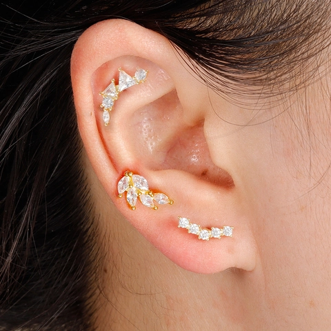 Boucles d'Oreilles Clous en Acier Inoxydable Strass Feuille Étoile Piercing Bijoux pour Femmes Or Argent Or Rose