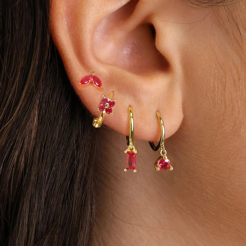 Fashion Brass Real Gold Plated Geometric Zircon Stud Earrings Delicate Hoop Earrings Set For Women Party Jewelry Gift
