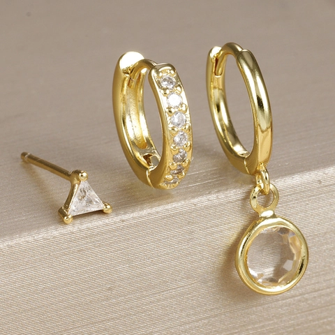 Geometric Copper Zirconia Earrings Collection Round Hoop Stud Earrings Minimalist Luxury Jewelry Set For Women Party Decor