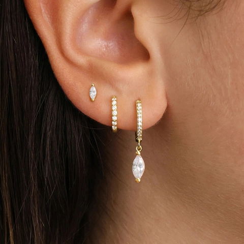 Collection Boucles d'Oreilles Zirconia Taille Marquise Femmes Européennes Plaqué Or Argent Cuivre Incrusté Strass Créoles Clous Bijoux Cadeau