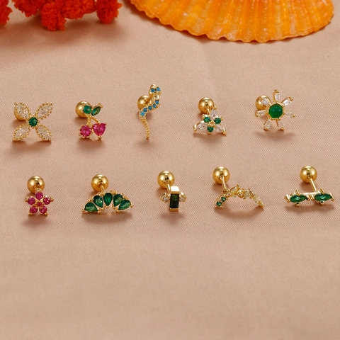 Orecchini a Bottone in Acciaio Inossidabile con Zircone Fiore Ciliegia Serpente per Donna Gioielli Piercing di Lusso Leggero