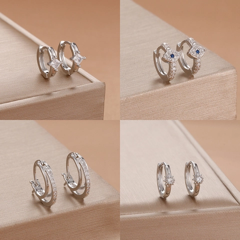 Stainless Steel Gold Plated Huggie Hoop Earrings For Women Rhinestone Sun Star Evil Eye Small Circle Earrings Fashion Jewelry