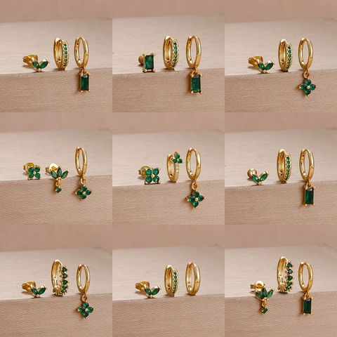 Luxurious Stainless Steel Emerald Green Flower Earrings Set With 925 Sterling Silver Earring Post Elegant Jewelry For Women