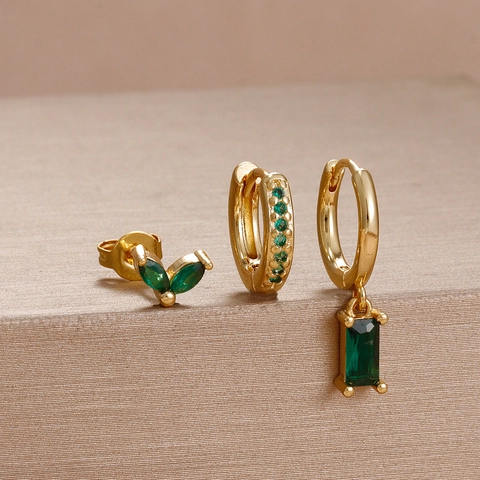 Luxurious Stainless Steel Emerald Green Flower Earrings Set With 925 Sterling Silver Earring Post Elegant Jewelry For Women