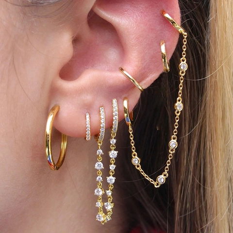 Stainless Steel Zirconia Earring Set With 925 Sterling Silver Earring Post Gold Silver Colorful Flower Hoop Stud Earrings Women Jewelry