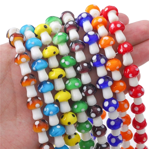 Cuentas de Vidrio en Forma de Seta Lampwork Lunares Cuentas Sueltas Hechas a Mano Accesorios de Joyería para Collares Pulseras