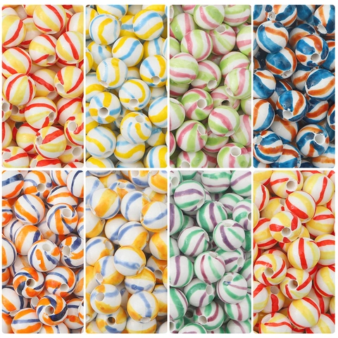 Hand Painted Ceramic Loose Beads Striped Polka Dot Contrast Color Round Beads For DIY Jewelry Making Bracelet Necklace Material
