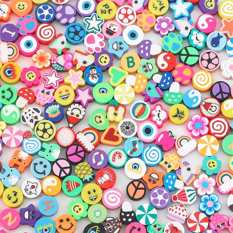 Colorful Polymer Clay Beads Mixed Fruit Animal Flower Smiley Face Evil Eye Pattern Loose Beads For Jewelry Making Craft