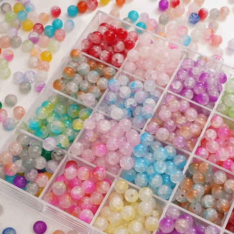 Round Two Tone Crackle Glass Beads Ice Crack Texture Loose Spacer Beads For DIY Jewelry Making Bracelet Necklace Materials
