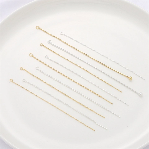 Minimalist 14K Gold Plated Earring Threaders Silver Plated DIY Jewelry Findings Women Extension Chain Box Chain Earring Making