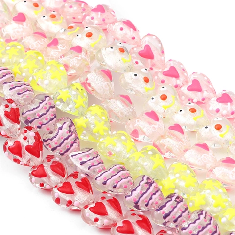 Handmade Heart Lampwork Glass Beads Polka Dot Hand Painted Loose Beads For DIY Jewelry Making Bracelet Necklace Accessories