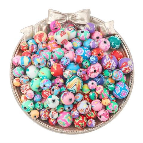 Gemischtfarbige Florale Polymer-Ton Runde Lose Perlen Für DIY Armband Halskette Ohrring Schmuckherstellung Handgefertigte Perlen
