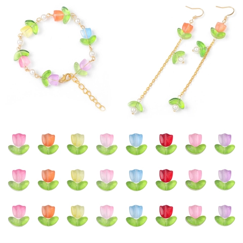 Handmade Tulip Flower Glass Beads For Jewelry Making DIY Gradient Jelly Loose Beads For Bracelet Earring Findings Accessories