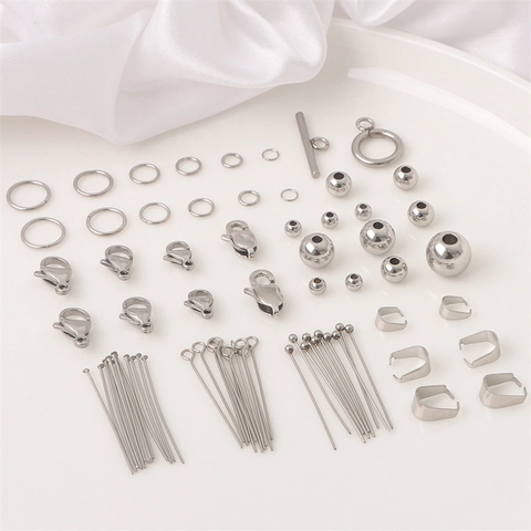 Stainless Steel Jewelry Making Findings Kit Lobster Clasps Jump Rings Head Pins Eye Pins Beads For DIY Necklace Bracelet