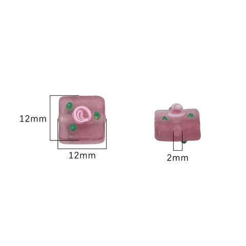 Handbemalte Mattierte Quadratische Lampwork Glasperlen Blumen Rosenmuster Lose Abstandsperlen Für DIY Schmuckherstellung Armband Zubehör