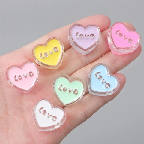 Heart Shaped Acrylic Beads For DIY Jewelry Making Love Letter Heart Charms Drip Oil Material For Phone Chain Necklace Accessories