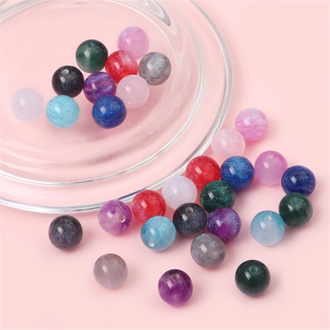 Resin Plastic Mermaid Beads Glitter Marble Pattern Round Loose Beads For DIY Jewelry Making Bracelets Necklaces Handicraft