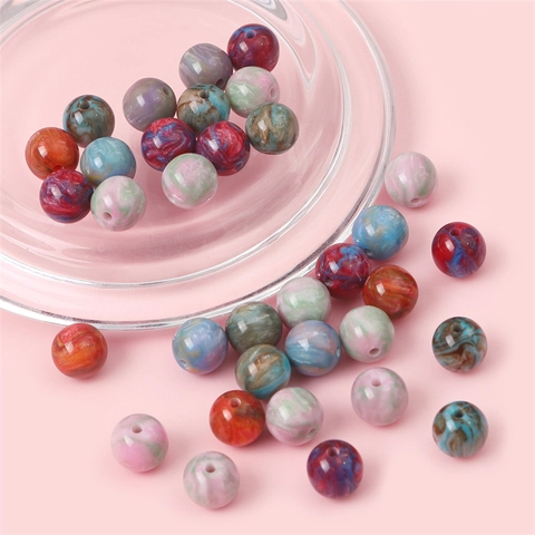 Resin Marble Starry Pattern Round Barrel Loose Beads DIY Handmade Jewelry Making Material For Bracelet Necklace Craft Accessories