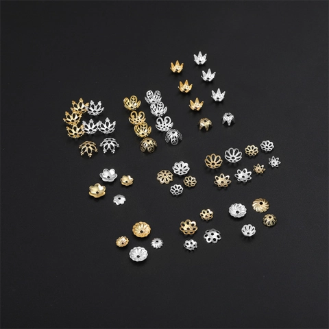 Coppette per Perline in Rame Placcato Oro Argento a Forma di Fiore Traforato per Fai-da-te Bracciale Collana
