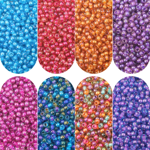 Iridescent Core Dyed Glass Seed Beads For DIY Jewelry Making Bracelet Weaving Materials Round Loose Craft Beads