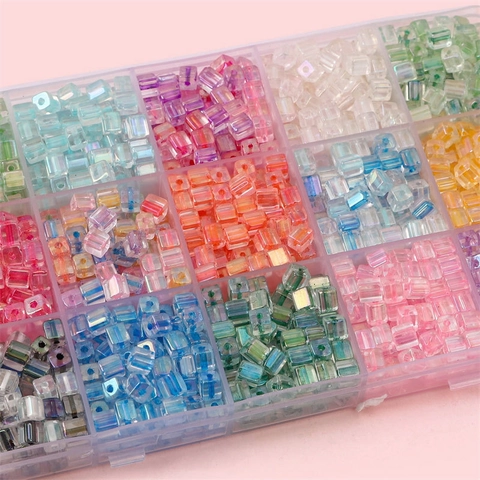 Iridescent Dyed Core Glass Cube Beads Aurora Rainbow Finish Square Spacer Beads For DIY Jewelry Making Bracelet Necklace Accessories
