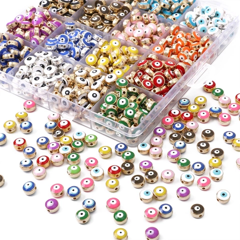 Evil Eye Enamel Beads Alloy Metal Border Round Flat Beads For DIY Jewelry Making Bracelet Necklace Earring Accessory
