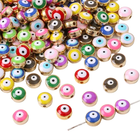 Evil Eye Enamel Beads Alloy Metal Border Round Flat Beads For DIY Jewelry Making Bracelet Necklace Earring Accessory