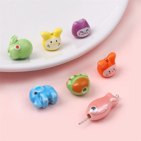Handmade Cartoon Animal Ceramic Beads For DIY Jewelry Making Necklaces Bracelets Earrings Lucky Cat Rabbit Fish Elephant Paw Pattern Porcelain Loose Beads