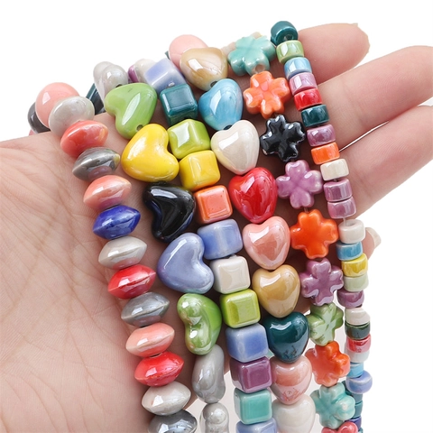 Glazed Ceramic Beads Mixed Shapes Heart Flower Star Square Multicolor Loose Spacer Beads For DIY Jewelry Making Accessories