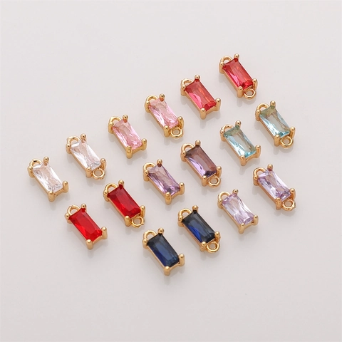 Rectangular Zircon Charms 14K Gold Plated Copper Pendants Double Single Loop Connectors For DIY Jewelry Making Accessories