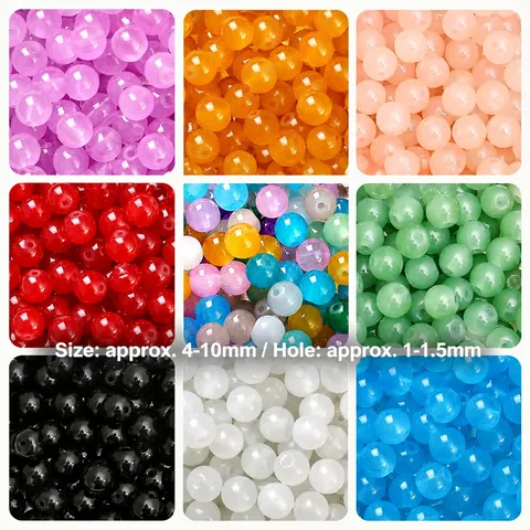 Round Glass Beads For DIY Jewelry Making Imitation Jade Style Painted Jelly Beads For Bracelet Necklace Handcraft Accessories