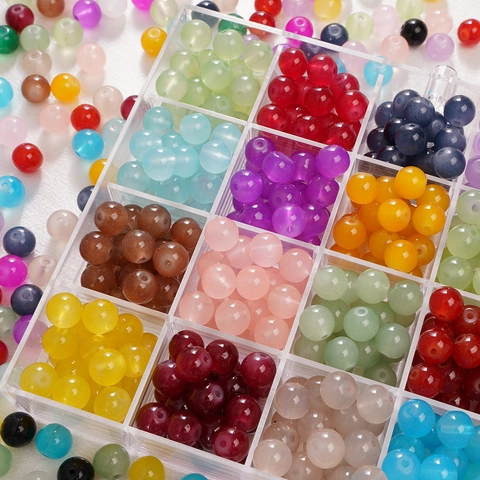 Glass Jelly Painted Imitation Jade Round Smooth Loose Beads DIY Necklace Bracelet Jewelry Making Jewelry Accessories