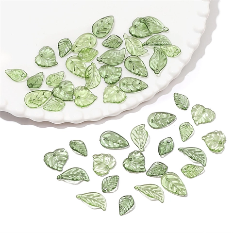 Mini Acrylic Leaf Charms Translucent Green Leaves Beads For DIY Bracelet Necklace Phone Chain Jewelry Making Components
