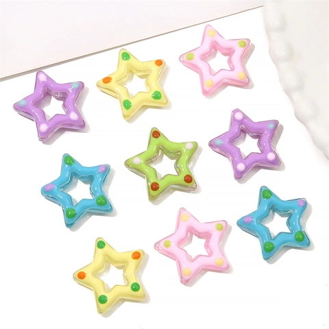 Macaron Acrylic Hollow Star Beads With Polka Dot Pattern Hand Painted Oil Drop DIY Jewelry Making Star Beads For Bracelet