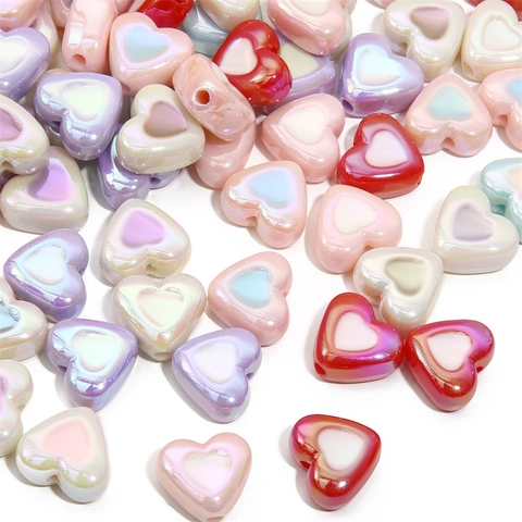 Multicolored Heart Shaped Acrylic Beads Double Sided Oil Drip Pearlescent Beads For DIY Jewelry Making Necklaces Bracelets Accessories