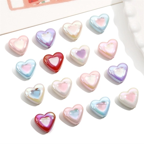 Multicolored Heart Shaped Acrylic Beads Double Sided Oil Drip Pearlescent Beads For DIY Jewelry Making Necklaces Bracelets Accessories