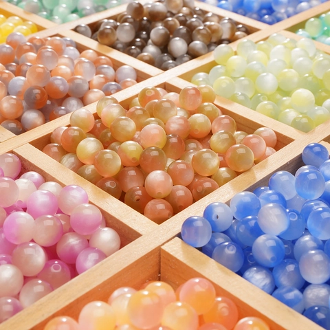 Resin Cat Eye Beads Two-Color Gradient Round Loose Beads For DIY Jewelry Making Polished Halo Dyed Acrylic Beads