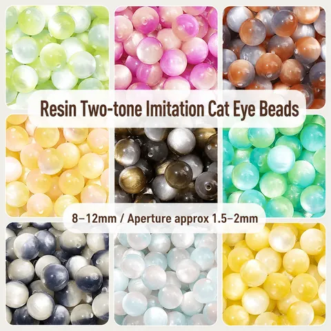 Resin Cat Eye Beads Two-Color Gradient Round Loose Beads For DIY Jewelry Making Polished Halo Dyed Acrylic Beads