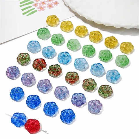 Cuentas de Vidrio de Flores con Degradado Transparente Cuentas Sueltas de Pétalos Lampwork para Creación de Joyas DIY Pulseras Collares Materiales