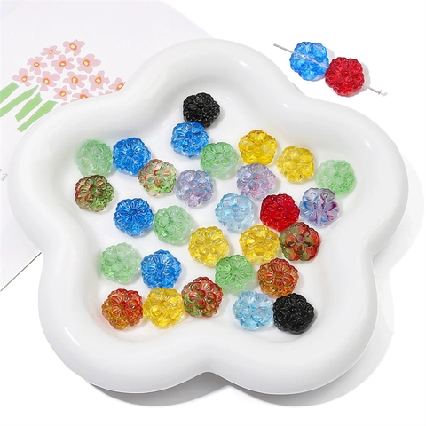 Cuentas de Vidrio de Flores con Degradado Transparente Cuentas Sueltas de Pétalos Lampwork para Creación de Joyas DIY Pulseras Collares Materiales