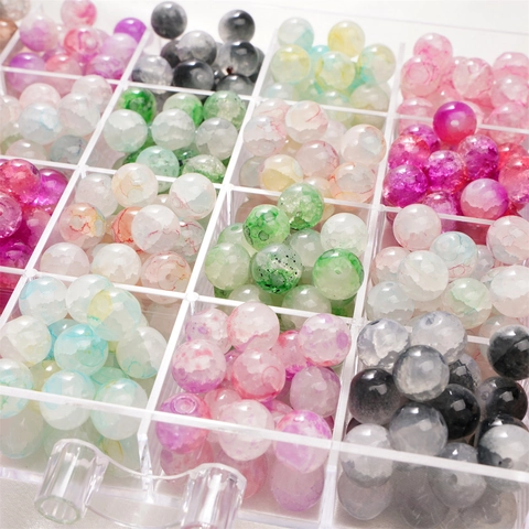 Crackle Glass Round Loose Beads For DIY Jewelry Making Handmade Bracelet Necklace Mixed Color Ice Crack Beads