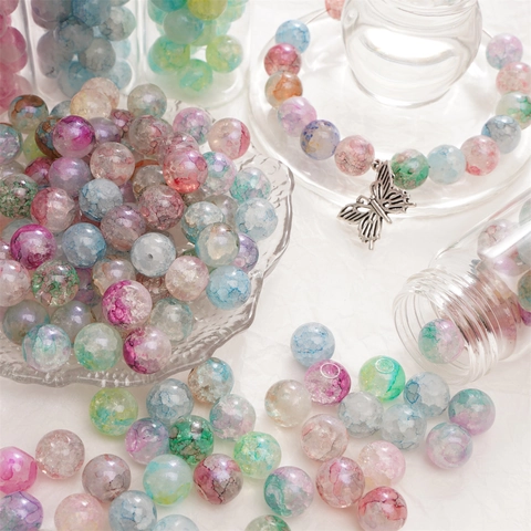 10mm Aurora Blue Crackle Glass Beads Round Marble Pattern Loose Beads For DIY Jewelry Making Bracelet Necklace Accessories