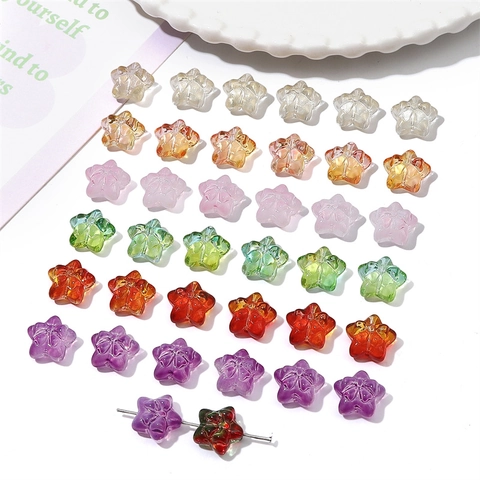 Five-Pointed Star Colored Glaze Flower Embossed Beads Gradient Glass Star Beads For DIY Jewelry Making Hairpin Accessory