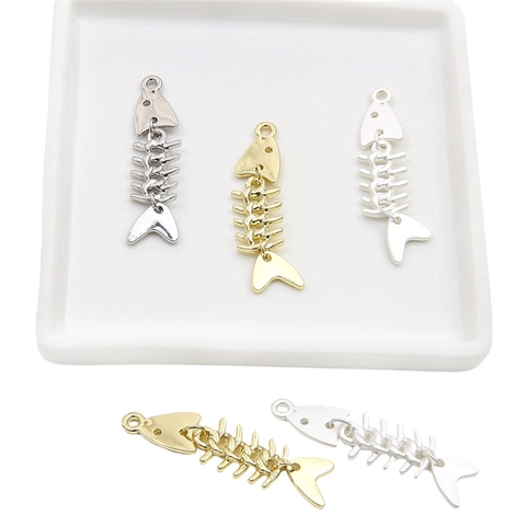 Alloy Fish Bone Charms DIY Handmade Bracelet Phone Chain Jewelry Material Gold Silver Plated Fish Skeleton Pendants