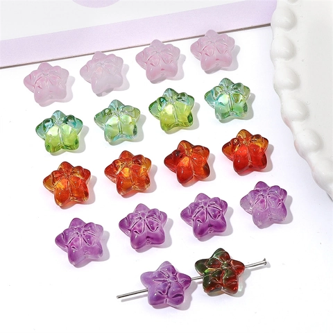 Five-Pointed Star Colored Glaze Flower Embossed Beads Gradient Glass Star Beads For DIY Jewelry Making Hairpin Accessory