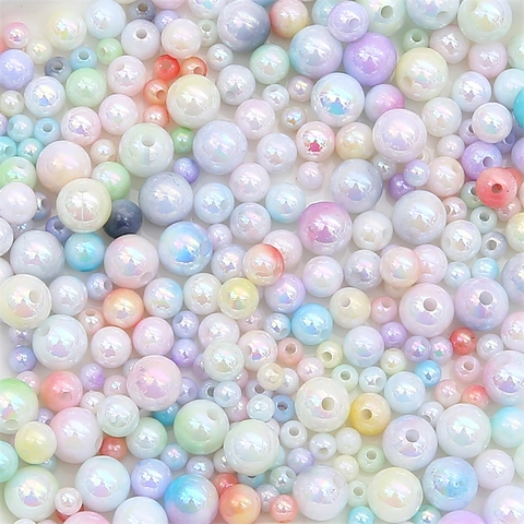 Iriserende AB Kleur Verguld Ronde Acryl Kralen Macaron Gradiënt Losse Kralen Voor DIY Ketting Armband Sieraden Maken Accessoires